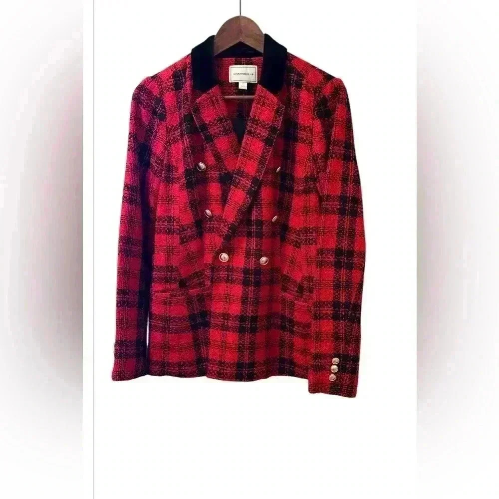 Charter Club Woven Red & Black Blazer + Black Turtle Neck, WOMEN’S size 6
